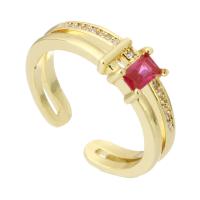 metal Anillo de dedo Cuff, chapado en color dorado, Joyería & micro arcilla de zirconia cúbica & para mujer, multicolor, 6mm, tamaño:7.5, 10PCs/Grupo, Vendido por Grupo