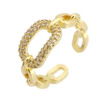 ottone Anelli Cuff, placcato color oro, gioielli di moda & Micro spianare cubic zirconia & per la donna, dorato, 9mm, Misura:7, 10PC/lotto, Venduto da lotto