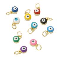 Pendentifs mauvais oeil, laiton, Rond, Placage de couleur d'or, bijoux de mode & pour femme & émail, plus de couleurs à choisir, 6x8x4.50mm, Trou:Environ 3mm, 10PC/lot, Vendu par lot