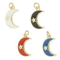 Cúbicos Circonia Colgante Latón Micro pavimenta, metal, Luna, chapado en color dorado, Joyería & micro arcilla de zirconia cúbica & para mujer & esmalte, más colores para la opción, 12x19x2mm, agujero:aproximado 3mm, 10PCs/Grupo, Vendido por Grupo