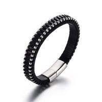 Cuero Pulsera, con Partículas de acero, Vintage & para hombre, Negro, 14mm, longitud aproximado 9.45 Inch, Vendido por UD