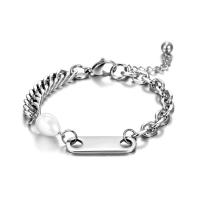 Tíotáiniam Cruach Bracelet, Cruach Tíotáiniam, le Pearl Plaisteacha, le 1.18Inch slabhra extender, fhad éagsúla do rogha & unisex, dath bunaidh, Díolta De réir PC