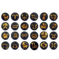 Natural Black Agate Beads Round gilding DIY & with constellation symbols & frosted black 12-14mm Sold By PC