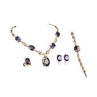 Parures de bijoux en cristal, bague, anneau & Bracelet & boucle d'oreille & collier, alliage de zinc, avec cristal, avec 2.75 inch chaînes de rallonge, Placage de couleur d'or, 2 pièces & pour femme & avec strass, plus de couleurs à choisir, 155mm,18mm,27mm,22mm, Vendu par fixé