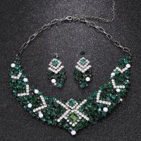 Strass-Schmuck-Sets, Ohrring & Halskette, Zinklegierung, Platinfarbe platiniert, 2 Stück & für Frau & mit Strass, keine, 25x56mm, Länge ca. 14.96 ZollInch, verkauft von setzen