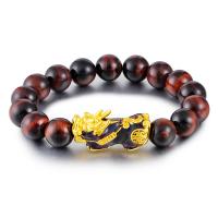 Natuurlijke Tiger Eye armbanden, met Zinc Alloy, handgemaakt, voor de mens, gemengde kleuren, 32.70x13mm, Lengte 25 cm, Verkocht door PC