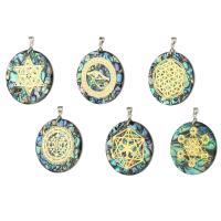 Pendentifs d'ormeau coquillage naturel, laiton, avec coquille d'ormeau, Placage de couleur d'or, bijoux de mode & DIY, multicolore, 40x46x4mm, Trou:Environ 4mm, 5PC/lot, Vendu par lot