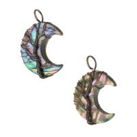 Natuurlijke Abalone Shell Hangers, Messing, met Abalone Schelp, Maan, mode sieraden & DIY, multi-gekleurde, 32x47x10mm, Gat:Ca 7mm, 5pC's/Lot, Verkocht door Lot