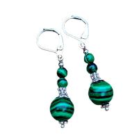 Earring Buail Huggie, Malachite, le Sinc Alloy, Babhta, dath airgid antique plátáilte, seanré & do bhean, glas, 10.50x45mm, Díolta De réir Péire