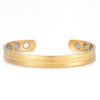 Sárgaréz Cuff Bangle, -val Mágnes, galvanizált, a nő, aranysárga, 8mm, Hossz 17 cm, Által értékesített PC