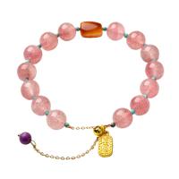 Bracelets quartz, Strawberry Quartz, avec cire d'abeille & alliage de zinc, pour femme, couleurs mélangées, 9.50mm, Longueur 15 cm, Vendu par PC