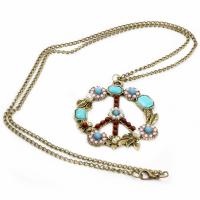 Collier en alliage de zinc Pull, avec turquoise & perle de plastique, Placage, pour femme, couleurs mélangées, 52x52mm, Longueur 90 cm, Vendu par PC