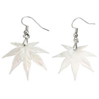 Shell Earrings Brass with White Shell Leaf fashion jewelry & for woman white Sold By Lot