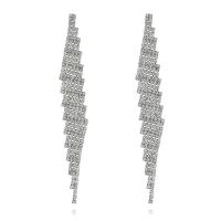 Fashion Fringe Earrings Rhinestone with Brass for woman silver color Sold By Pair