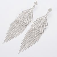 Fashion Fringe Boucles d'oreilles, strass, avec laiton, Placage, pour femme, plus de couleurs à choisir, 29x110mm, Vendu par paire