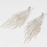 Fashion Fringe Oorbellen, Bergkristal, met Messing, kwast, platinum plated, voor vrouw, 20x75mm, Verkocht door pair