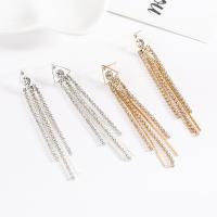 Fashion Fringe Earrings Rhinestone with Brass Tassel plated for woman Sold By Pair