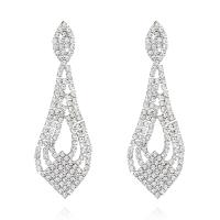 Strass Earring, Bergkristal, met Messing, Traan, voor vrouw & hol, zilver, 22x67mm, Verkocht door pair