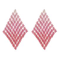 Strass Earring, Bergkristal, met Messing, Rhombus, gold plated, kleur voor de kleurovergang & voor vrouw, roze, 55x82mm, Verkocht door pair