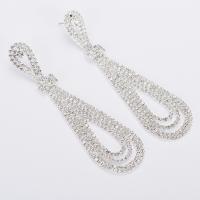 Rhinestone Ørering, med Messing, Teardrop, forgyldt, for kvinde & hule, flere farver til valg, 27x95mm, Solgt af par