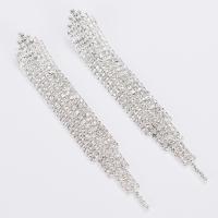 Fashion frynser øreringe, Rhinestone, med Messing, Tassel, forgyldt, for kvinde, flere farver til valg, 15x95mm, Solgt af par