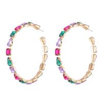 Strass Earring, Bergkristal, met Messing, Donut, gold plated, voor vrouw, multi-gekleurde, 75mm, Verkocht door pair