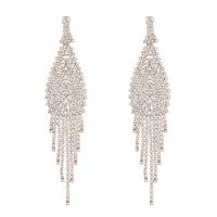 Fashion frynser øreringe, Rhinestone, med Messing, Tassel, forgyldt, for kvinde, flere farver til valg, 30x100mm, Solgt af par