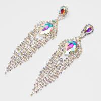 Fashion Fringe Boucles d'oreilles, strass, avec laiton, glandpompon, Placage de couleur platine, pour femme & facettes, multicolore, 35x140mm, Vendu par paire