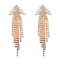 Fashion Fringe Boucles d'oreilles, strass, avec laiton, Placage de couleur d'or, dégradé de couleur & pour femme, plus de couleurs à choisir, 25x75mm, Vendu par paire