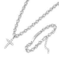 Tíotáiniam Cruach muince, Cruach Tíotáiniam, Cross, dath airgid plated, unisex & stíleanna éagsúla do rogha & le rhinestone, airgid, Fad 18.9 Inse, Díolta De réir PC