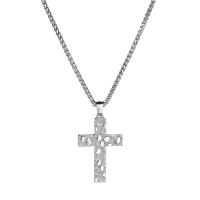 Titanium Steel Sweater Necklace Cross silver color plated Unisex silver color Length 24.41 Inch Sold By PC