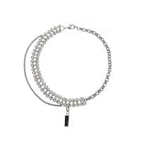 Zinc Alloy Jewelry Necklace with Glass Rectangle platinum color plated fashion jewelry & multilayer & for woman nickel lead & cadmium free Length Approx 16.1 Inch Sold By PC