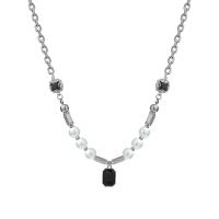 Stainless Steel Jewelry Necklace 314 Stainless Steel with Glass & Plastic Pearl with 1.96inch extender chain fashion jewelry & Unisex nickel lead & cadmium free Length Approx 17.3 Inch Sold By PC