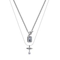 Stainless Steel Jewelry Necklace 314 Stainless Steel with 3.9inch extender chain Angel Wing Double Layer & micro pave cubic zirconia & for woman nickel lead & cadmium free Length Approx 18.1 Inch Approx 17.3 Inch Sold By PC