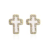 Ciúbach Zirconia Micrimhilseogra réiteodh Earring Prás, Cross, 18K ór plátáilte, micrea réiteach zirconia ciúbach & do bhean & cruan, dathanna níos mó le haghaidh rogha, 10x13mm, Díolta De réir Péire