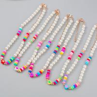 Colar de pérolas de plástico, liga de zinco, with resina & Concha de resina, with 3.22inch extender chain, joias de moda & para mulher, Mais cores pare escolha, níquel, chumbo e cádmio livre, comprimento Aprox 15.62 inchaltura, vendido por PC