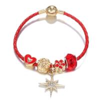 Bracciale European, ottone, with Pelle & lega in zinco, unisex & anti-fatica & con strass, colori misti, Venduto da PC