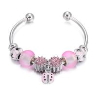 Messing Manchet Bangle, met Lampwork & Zinc Alloy, Lieveheersbeestje, voor vrouw & glazuur & met strass, gemengde kleuren, 60-65mm, Verkocht door PC