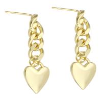 Pendientes de Gota en Latón, metal, Corazón, chapado en color dorado, Joyería & para mujer, dorado, 12x33x13.50mm, 10parespareja/Grupo, Vendido por Grupo