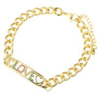 Bracelet cubique en laiton zircon pavent, Placage de couleur d'or, bijoux de mode & pavé de micro zircon & pour femme, multicolore, 39x8x2mm, Longueur 9.8 pouce, 10PC/lot, Vendu par lot