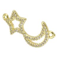 Zircon cubique Micro Pave laiton Connecteur, Lune et Etoile, Placage de couleur d'or, bijoux de mode & pavé de micro zircon & pour femme, doré, 25x12x2mm, Trou:Environ 1.5mm, 10PC/lot, Vendu par lot