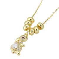 Collier en laiton cubique Zircon Micro Pave, lapin, Placage de couleur d'or, bijoux de mode & pavé de micro zircon & pour femme, doré, 7x16x4mm, Longueur 19 pouce, 10PC/lot, Vendu par lot