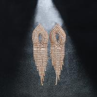 Fashion frynser øreringe, Rhinestone, med Messing, Tassel, forgyldt, for kvinde, flere farver til valg, 25x110mm, Solgt af par