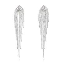 Fashion Fringe Boucles d'oreilles, strass, avec laiton, glandpompon, Placage, pour femme, plus de couleurs à choisir, 27x135mm, Vendu par paire