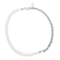 Titanium stål halskæde, med Plastic Pearl, Patchwork & Unisex, blandede farver, 8.2mm,6.7mm, Længde Ca. 19.7 inch, Solgt af PC