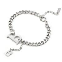 Bracelet d'acier titane, avec 1.18 chaînes de rallonge, Lettre B, Placage de couleur argentée, unisexe, argent, Longueur 7.28 pouce, Vendu par PC