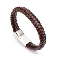 Bracelets cordon PU, cuir PU, avec Acier titane, Placage de couleur argentée, pour homme, brun, Longueur 7.09 pouce, Vendu par PC