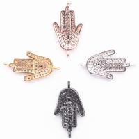 Cubic Zirconia Micro Pave Latão Connector, cobre, mão Hamsa, banhado, DIY & micro pavimento em zircônia cúbica, Mais cores pare escolha, níquel, chumbo e cádmio livre, 22.60x12.30mm, vendido por PC