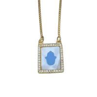 Colliers coquillage, laiton, avec turquoise & coquille blanche, rectangle, Placage de couleur d'or, pavé de micro zircon & pour femme, doré, protéger l'environnement, sans nickel, plomb et cadmium, 13.90x18mm, Longueur 17.71 pouce, Vendu par PC