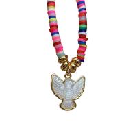 Natural White Shell Pendants with Polymer Clay & Brass Pigeon gold color plated for woman Length 17.71 Inch Sold By PC